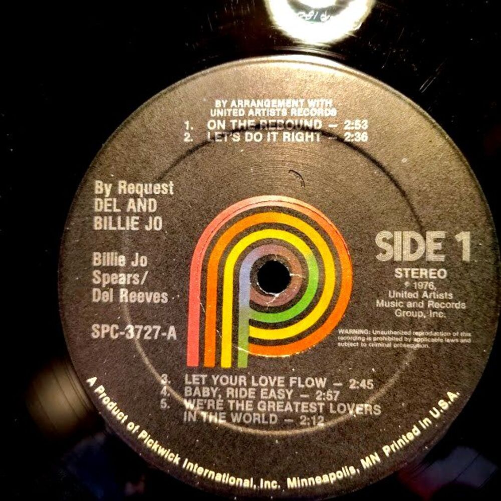 Del Reeves Billie Jo Spears Vinyl Record Album SPC-3727 Country 1976 - Picture 4 of 5
